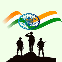 Silhouette of Indian army soldiers with Indian flag as background vector illustration. 26 January Happy Republic Day India Vector Illustration