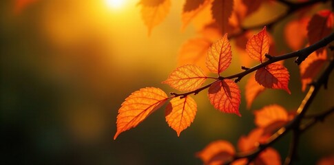 Obraz premium Warm golden light dances across branches of glowing leaves, warm tones, tree branch