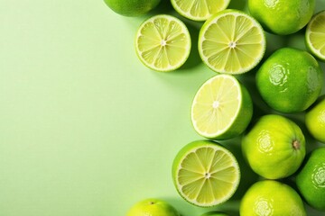 Refreshing Limes Arranged on a Light Green Background, Perfect for Culinary or Health-Related Designs