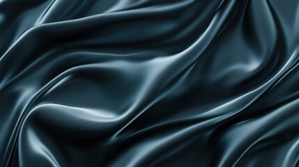 Fototapeta premium Wavy folds of dark green satin silk fabric with a shiny, smooth texture, ideal as a luxury background for text or banner design in wide format