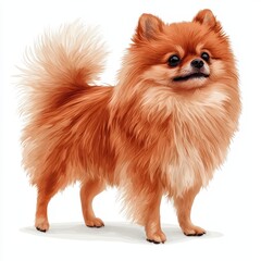Obraz premium Adorable fluffy Pomeranian dog standing on a white background