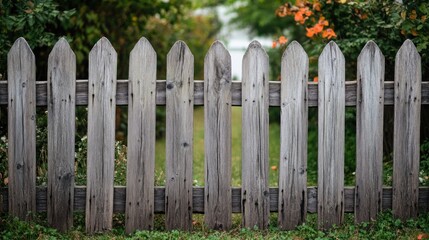 Fototapeta premium Weathered gray wooden fence featuring natural wood texture and rustic details, creating an authentic backdrop for design banners
