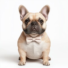 Fototapeta premium Cute French Bulldog with Bow Tie Sitting on White Background