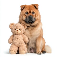 Playful Dog with Stuffed Toy on White Background