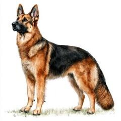 Realistic Illustration of a Majestic German Shepherd Dog Standing Proudly