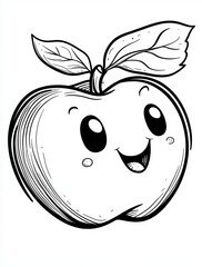 Obraz premium Cute cartoon apple with a smiling face and leaves