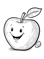Obraz premium Cute cartoon apple with a big smile, perfect for coloring pages.