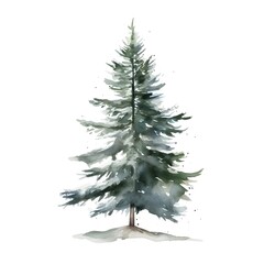 Obraz premium Minimalist Watercolor Painting of a Snow-Capped Pine Tree Against a White Background