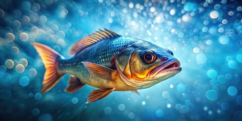 Vibrant blue backdrop showcases stunning fish photography; textured aquatic artistry.