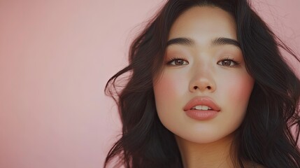 Young Woman with Dark Hair and Soft Makeup