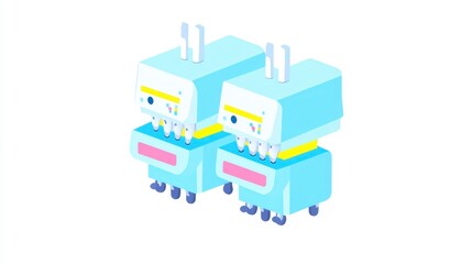 Naklejka premium Isometric Illustration of Two Modern Industrial Machines with Multiple Nozzles for Automated