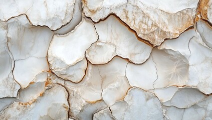 A close-up of white and brown rocks, arranged in an organic pattern with visible veins