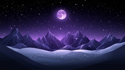 Fototapeta premium Purple Night A pixel art winter mountain scene under a full moon