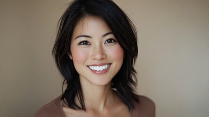 Fototapeta premium Portrait of a smiling Asian woman with dark hair