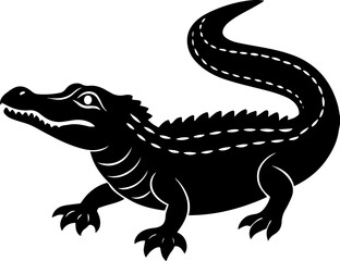 Illustration of an Alligator, Black Silhouette of a Crocodile - Vector Illustration