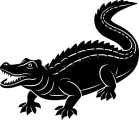 Fototapeta premium Illustration of an Alligator, Black Silhouette of a Crocodile - Vector Illustration