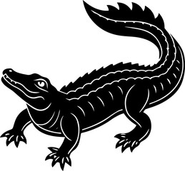 Illustration of an Alligator, Black Silhouette of a Crocodile - Vector Illustration