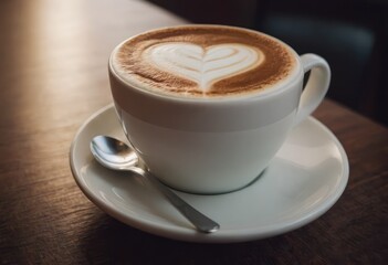 Fototapeta premium A delicious cup of cappuccino featuring a heart design in the foam