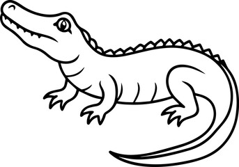 Illustration of an Alligator, Line art of a Crocodile - Vector Illustration