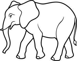 Black line art of a Walking Elephant on a White Background - Vector Illustration