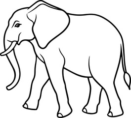Fototapeta premium Black line art of a Walking Elephant on a White Background - Vector Illustration