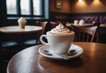 Fototapeta premium A delicious cup of cappuccino featuring a heart design in the foam