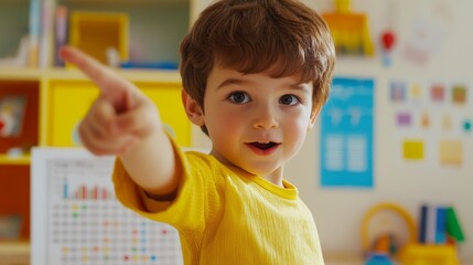 Young boy aspires to lead classroom setting inspirational image bright environment close-up view