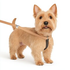 Cute Yorkshire Terrier Dog with Leash in Studio Setting