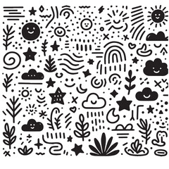 Set of hand-drawn pattern vector images featuring unique, intricate designs. Perfect for backgrounds, textiles, or creative projects. High-quality, scalable, and versatile digital artwork.