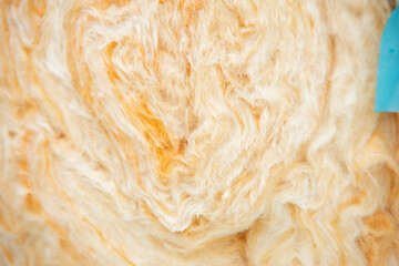 Close-up of textured soft and fluffy rockwool insulation roll