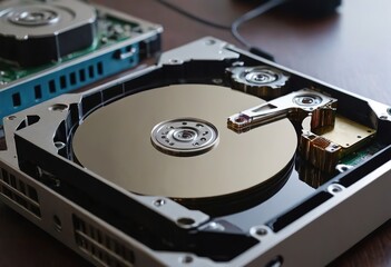Obraz premium A Detailed CloseUp of the Internal Mechanism Inside a Hard Drive for Enhanced Understanding