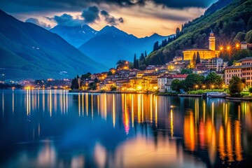 Fototapeta premium Romantic Night in Lake Como: Vertical Bokeh Landscape Photography