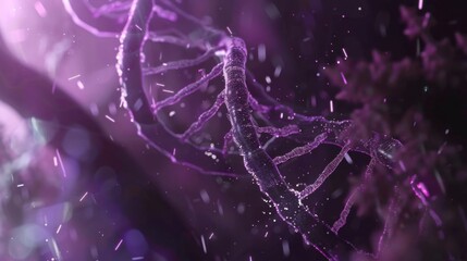 Holographic DNA helix, glowing neon strands, detailed molecular structure, futuristic scientific design, biotechnology, genetics, educational content, innovative science imagery, molecular research.