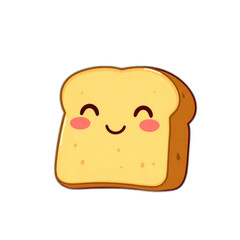 Happy bread slice cartoon illustration, food, breakfast, kitchen background, children's book.
