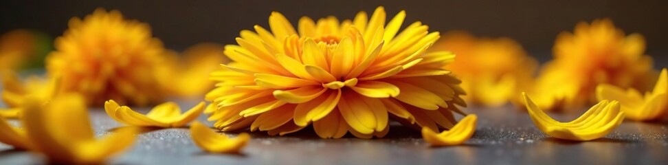 Obraz premium Calendula petals scattered around the base of the stem, stem, floral