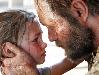 Naklejka premium Capture heartwarming moments A father drying his daughters tears after a tough day, their bond full of understanding and affection Find tender scenes of parental love, showing connection and support
