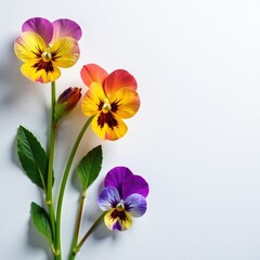 Fototapeta premium Viola flowers on a white surface with a subtle gradient, gradient, nature