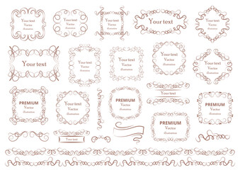 Calligraphic design elements Calligraphic design elements . Decorative swirls and scrolls, vintage frames , flourishes, labels and dividers. Valentine's day Retro vector illustration