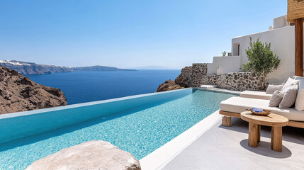 Fototapeta premium Luxurious infinity pool overlooking sea with stunning views and modern design