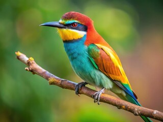 Obraz premium Vibrant European Bee-eater perched on a branch, showcasing its striking plumage in this wildlife photograph.
