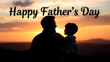 Fototapeta premium Happy Father's Day Dad and son silhouette sunset.&nbsp;Generative AI