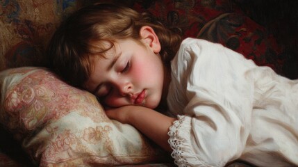 Obraz premium A child resting on a pillow, with a swollen lower eyelid due to barley clearly visible in the soft lighting