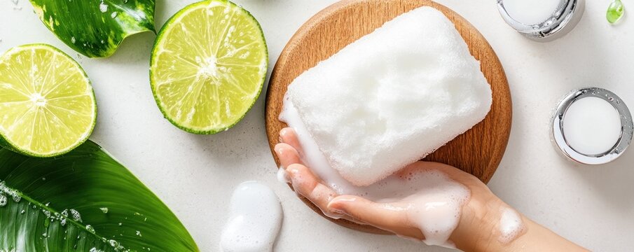 Promoting hygiene and health with handwashing A guide for parents and caregivers on effective childcare practices This image shows a child's hand covered in foamy soap, emphasizing the importance of