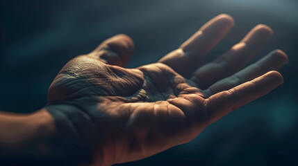 Fototapeta premium Close-Up of an Outstretched Hand with Detailed Skin Texture