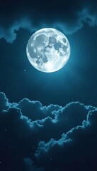 Fototapeta premium Full moon illuminates dark clouds and the night air, cloudy sky, gray, atmospheric