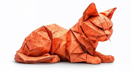 Orange Origami Cat on White Background. Generative AI