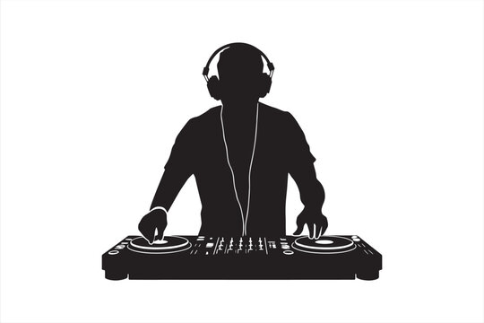 DJ Mixing Music on Turntables Silhouette