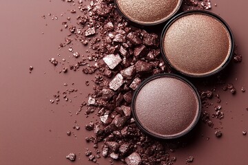 rushed shiny eye shadows in mocha brown color shades on a mocha brown solid color background 