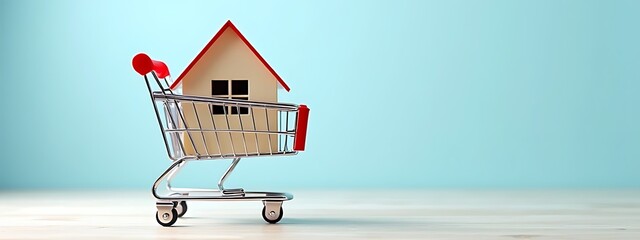 Miniature House in a Shopping Cart – Real Estate and Investment Concept