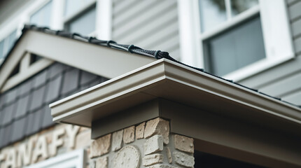 House Exterior Detail: Rain Gutter, Fascia, and Stonework